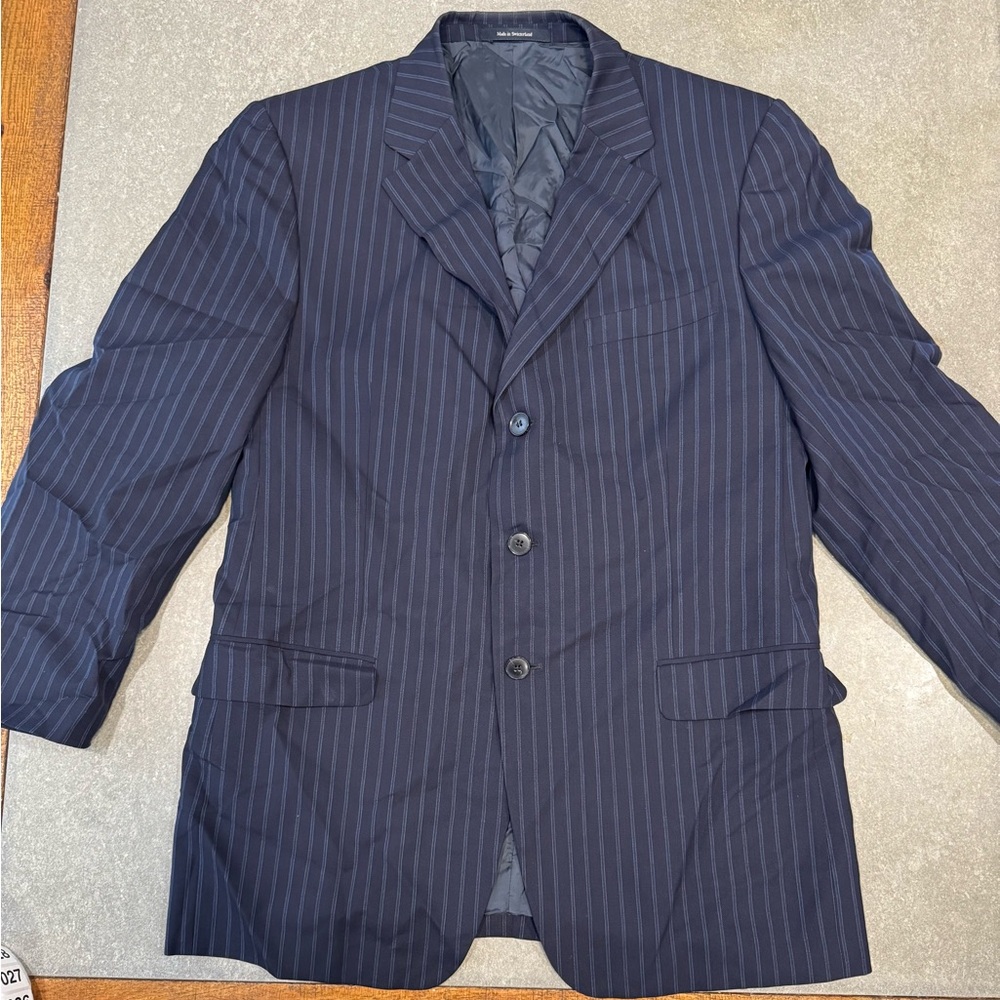 Ermenegildo Zegna Blazer Mens 54R Wool Charcoal Chalk Strip Sport Coat 3 Button